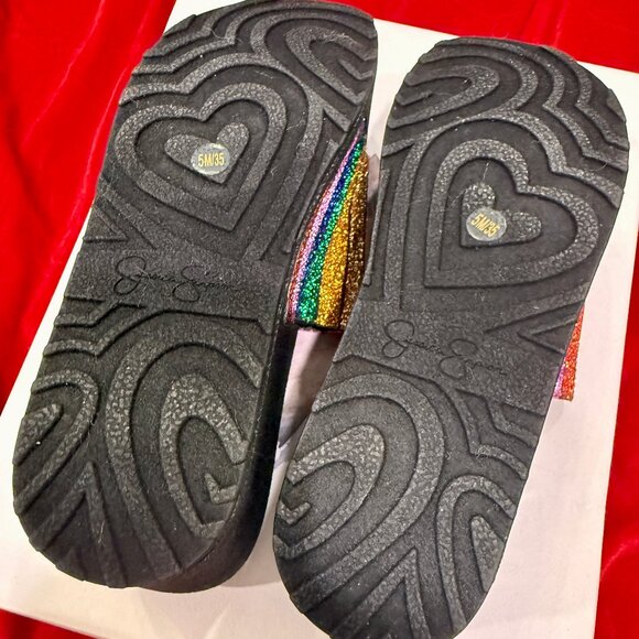 JESSICA SIMPSON MULTI RAINBOW METALLIC PLATFORM SANDALS SLIPPERS NEW WITH BOX 5 - Picture 6 of 9